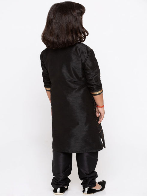 VASTRAMAY Boys' Black Cotton Silk Kurta and Pyjama Set